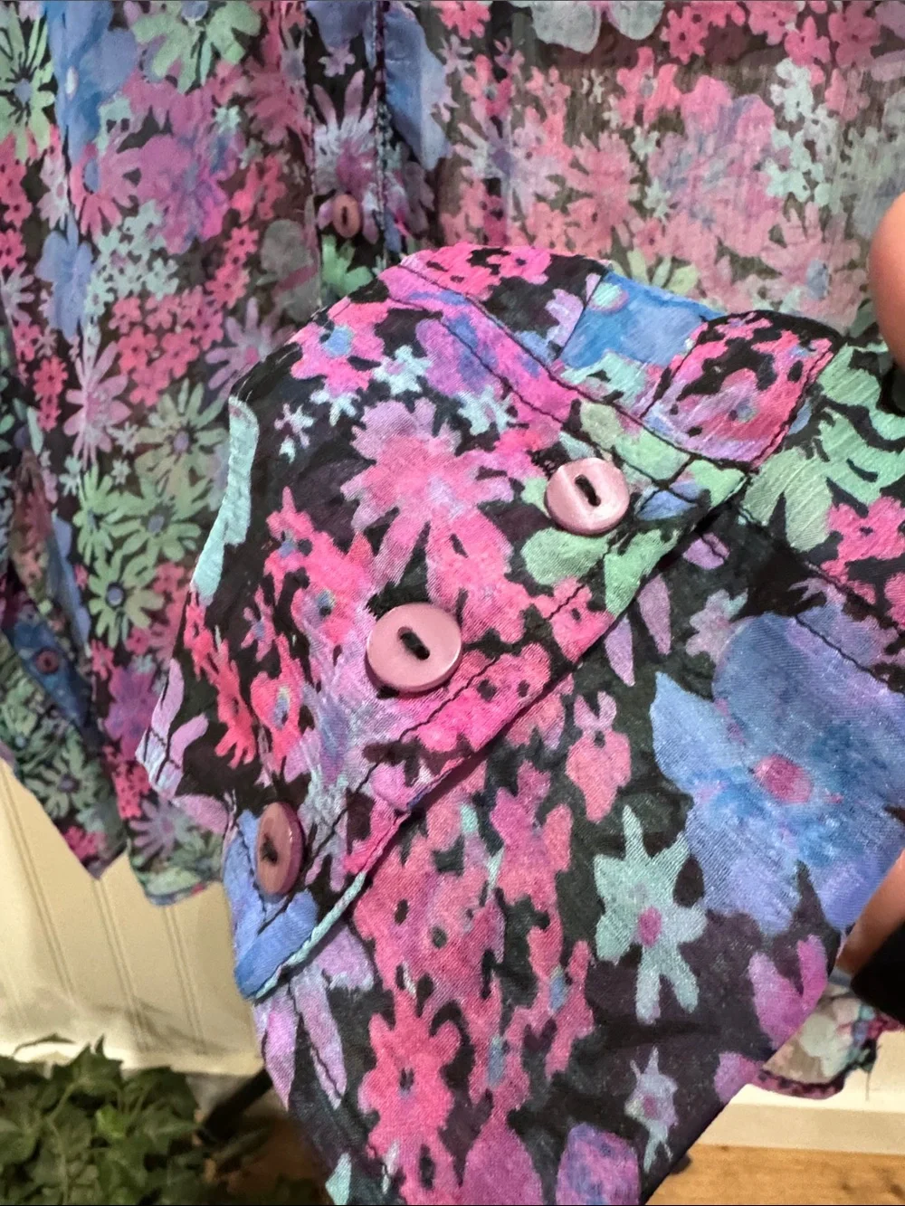 #739 FREE PEOPLE Floral Sheer Button-Down in Pink, Blue, Green, Purple PRETTY!
